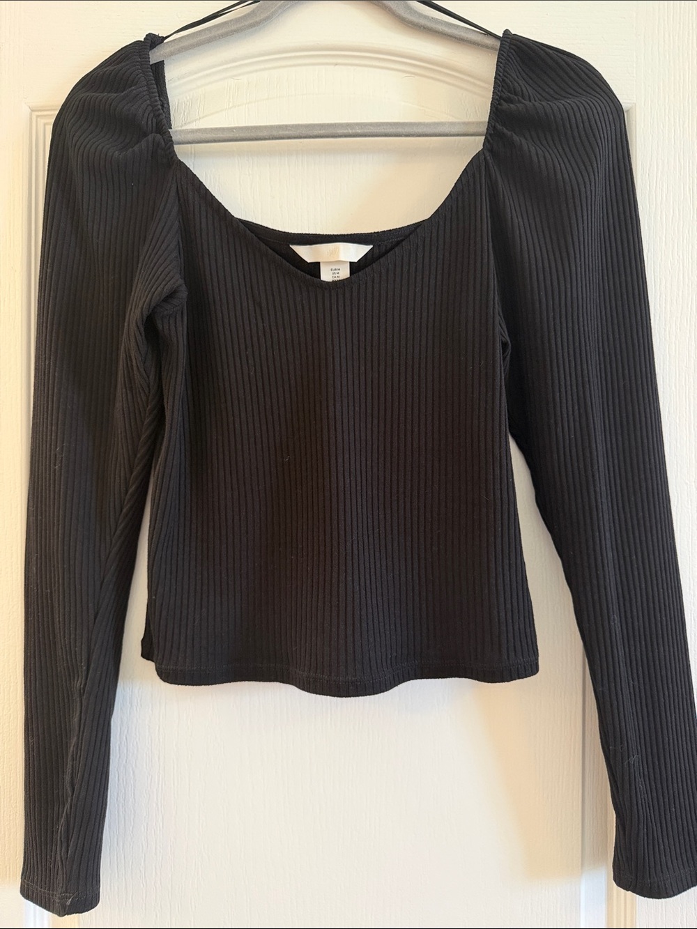 H&M Black Ribbed Long-Sleeve Scoop Neck Top